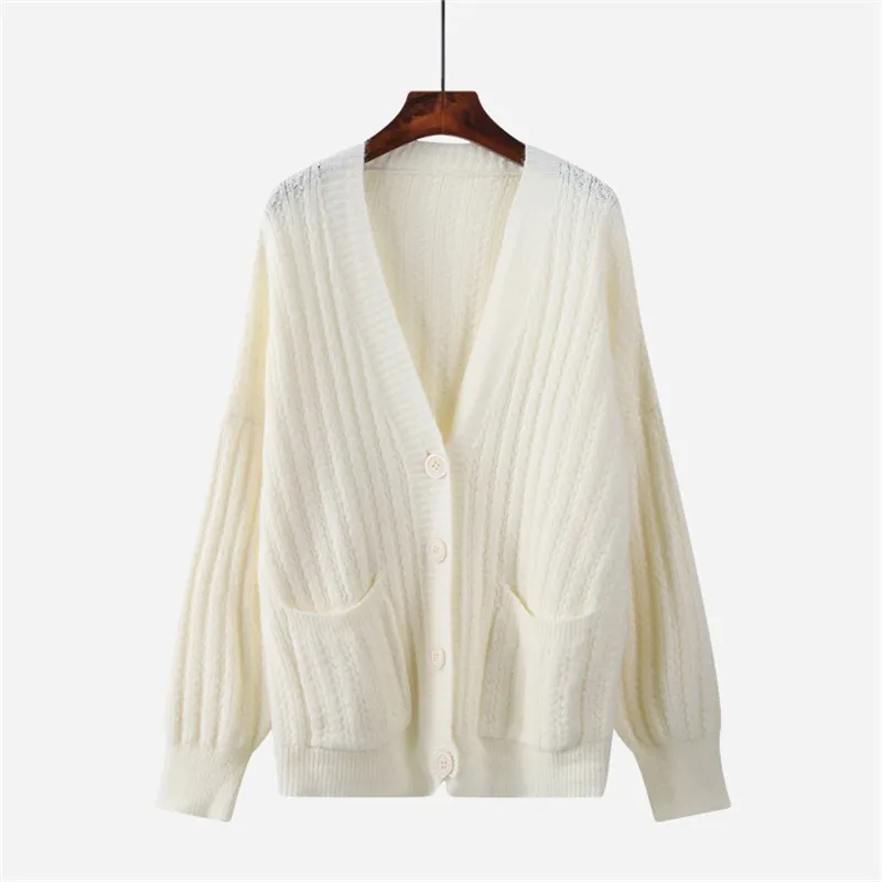H.Sa Marka Kobiety Zimowe Odzież White Coat Cardigans V Neck Knent Kurtki Solid Solid Solid Sweter Ponchoes 210417