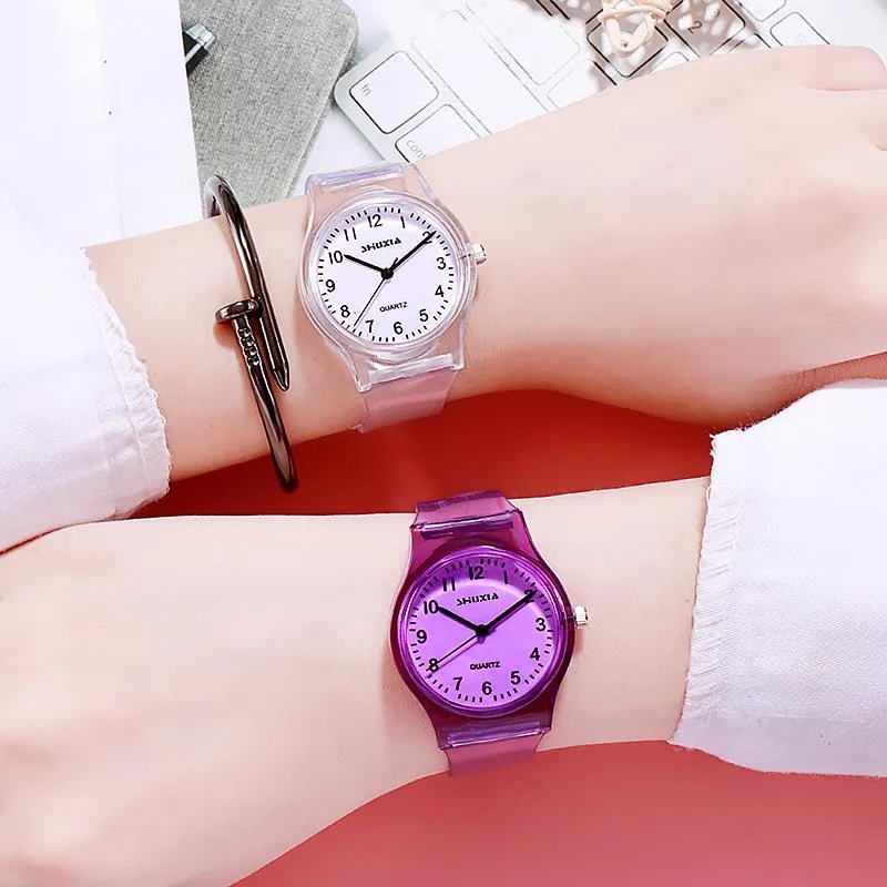 Montres-bracelets Transparent Simple Silicone Souple Femmes Montre Junior Lycée Étudiant Horloge Girsl Montres Pour Enfants Enfants Cadeaux L311M