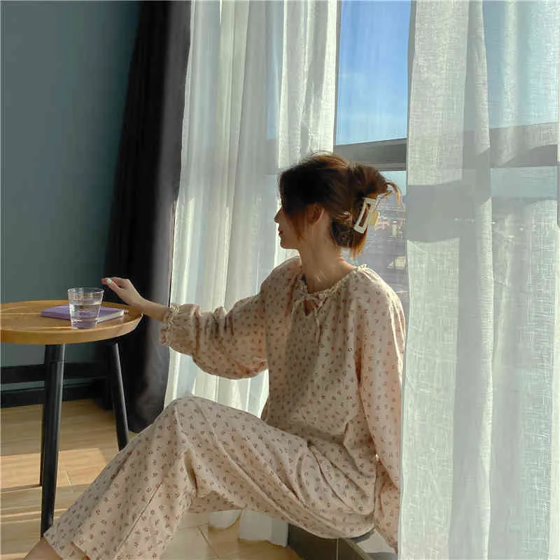 High Quality Homewear Printed Florals Cotton Princess Sweet Chic Girls Stylish Sleepwear Sale Pajamas Sets 210525