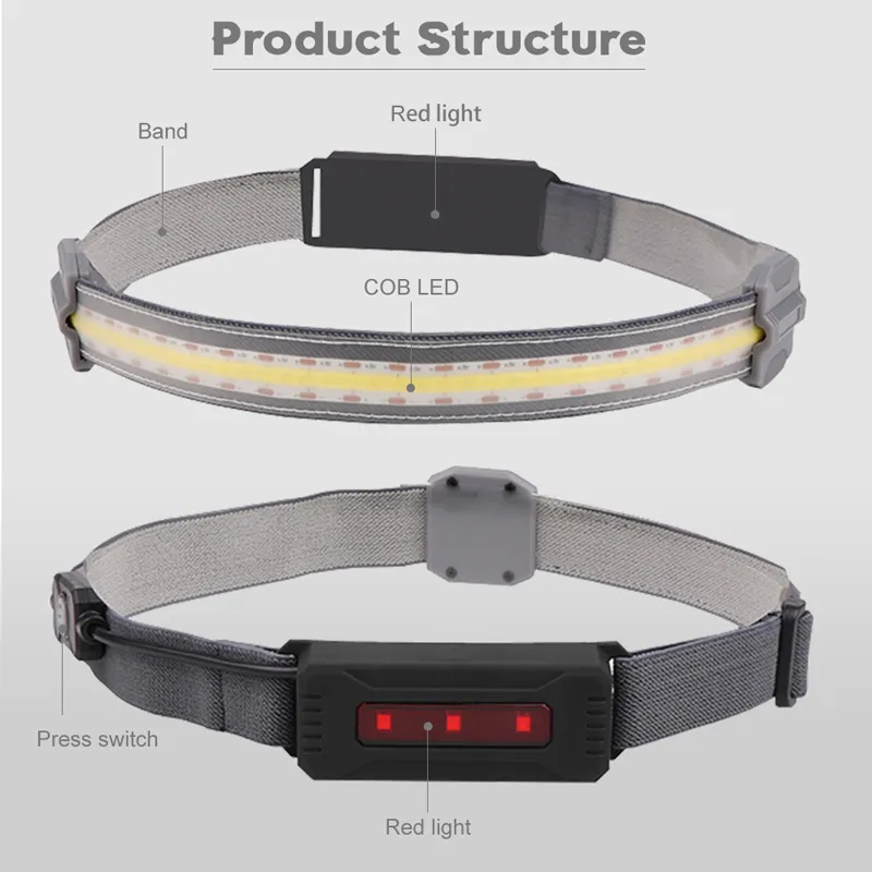 Rechargeable Mini 10 COB Warm White Head Lamp LED Headlamp Strip Camping Headlight Red Rear Tail Light for Fishing225Z