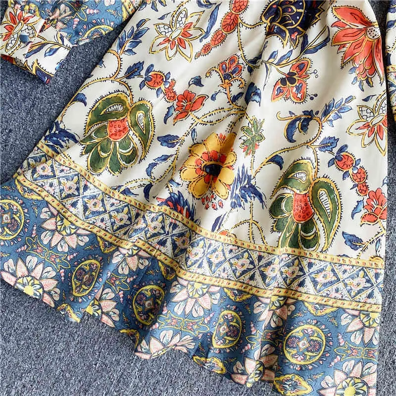 Spring Autumn Casual Women Puff Sleeve Floral Print Dress Vintage Ladies Button Mini Bohemia Fairy 210423