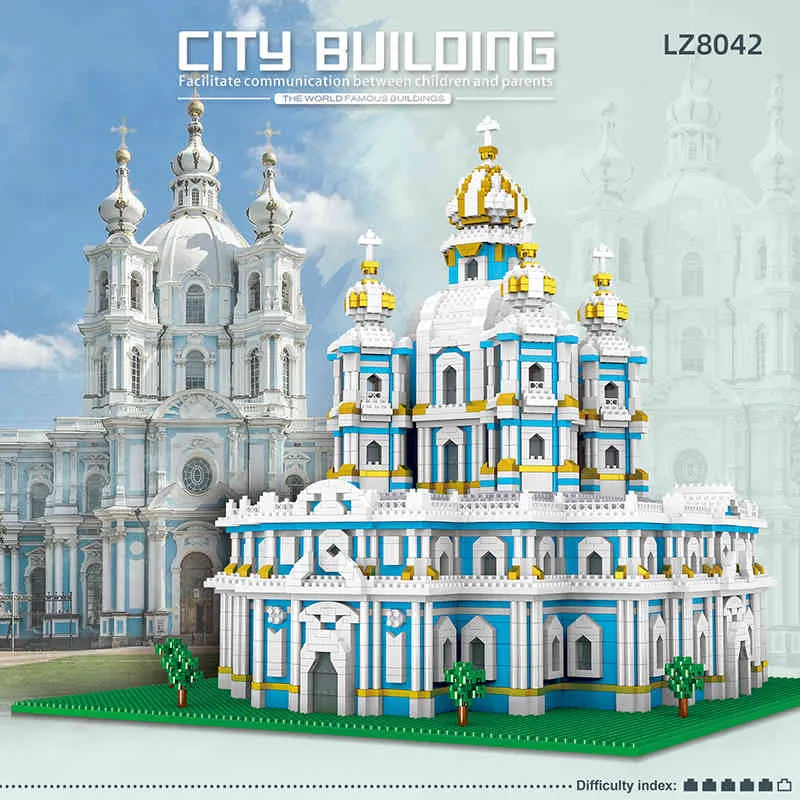 3737 pièces grande église Smolny modèle 3D blocs de construction bricolage ville vue sur la rue assemblage reliant blocs de construction décompression jouet X0503