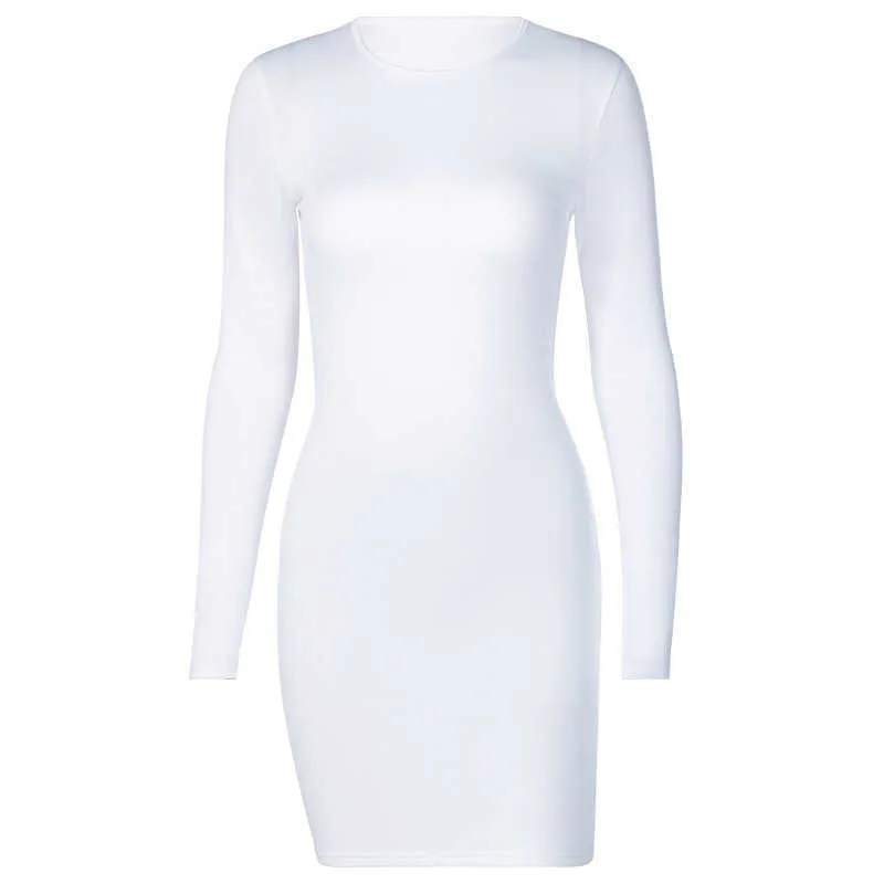 Отложенная цепь с длинным рукавом O-образным вырезом Skinny Sexy Mini платья зимние женщины Bodycon Party Club Outfits черный белый Vestido de Fiesta 210604