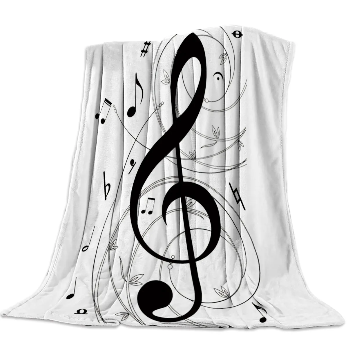 Musiknote, schwarz-weiße Flanelldecke fürs Bett, tragbar, weicher Fleece-Überwurf, lustige Plüsch-Tagesdecke, bedruckte Überwurfdecken