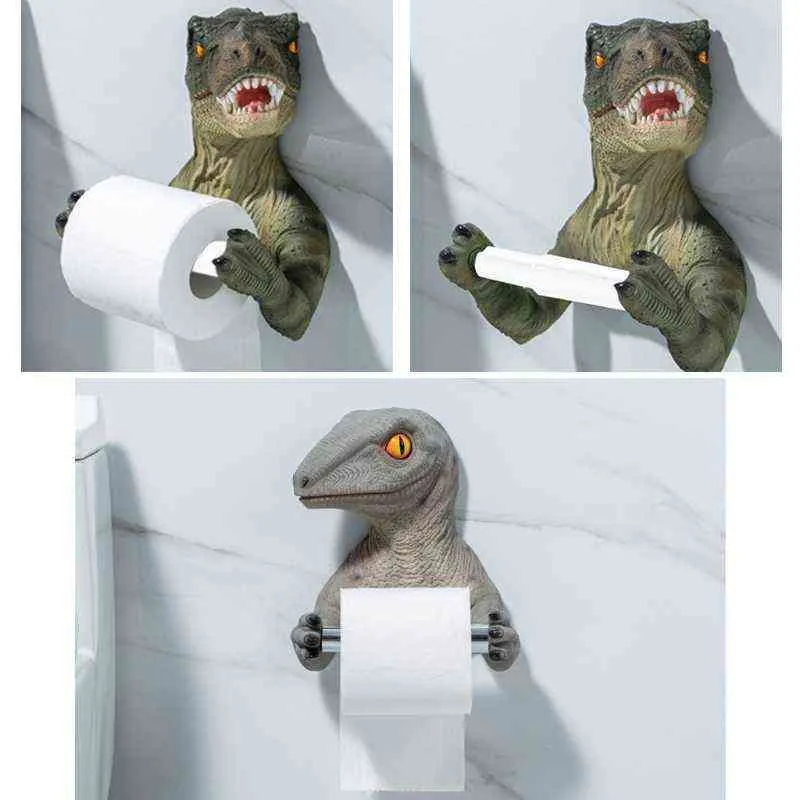 3D Dinosaurus Papierrolhouder Wandgemonteerd Toiletpapierrek Tyrannosaurus Decoratieve Tissue Handdoekenhouder voor Badkamer Thuis 21110278o