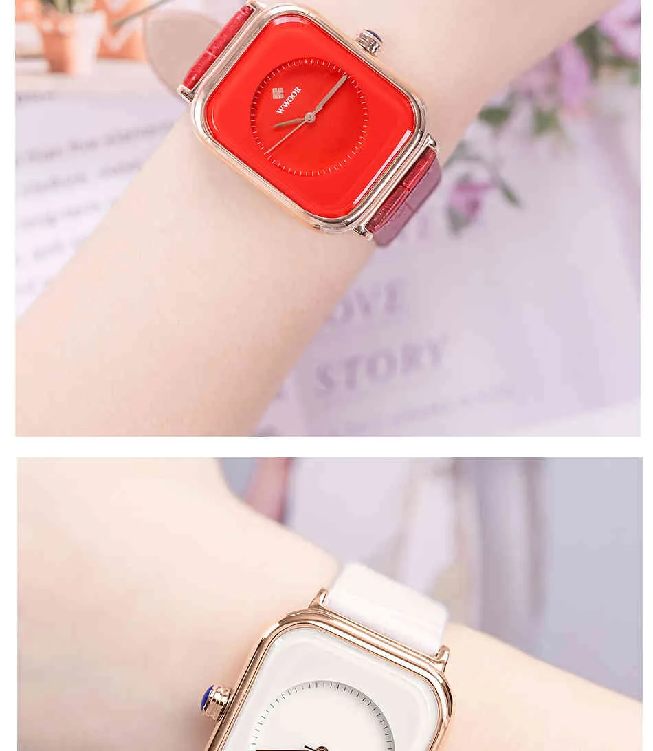 Модные женские часы 2021, новинка WWOOR, брендовые белые кожаные прямоугольные минималистичные часы, женские кварцевые наручные часы для платья Montre Femme293R