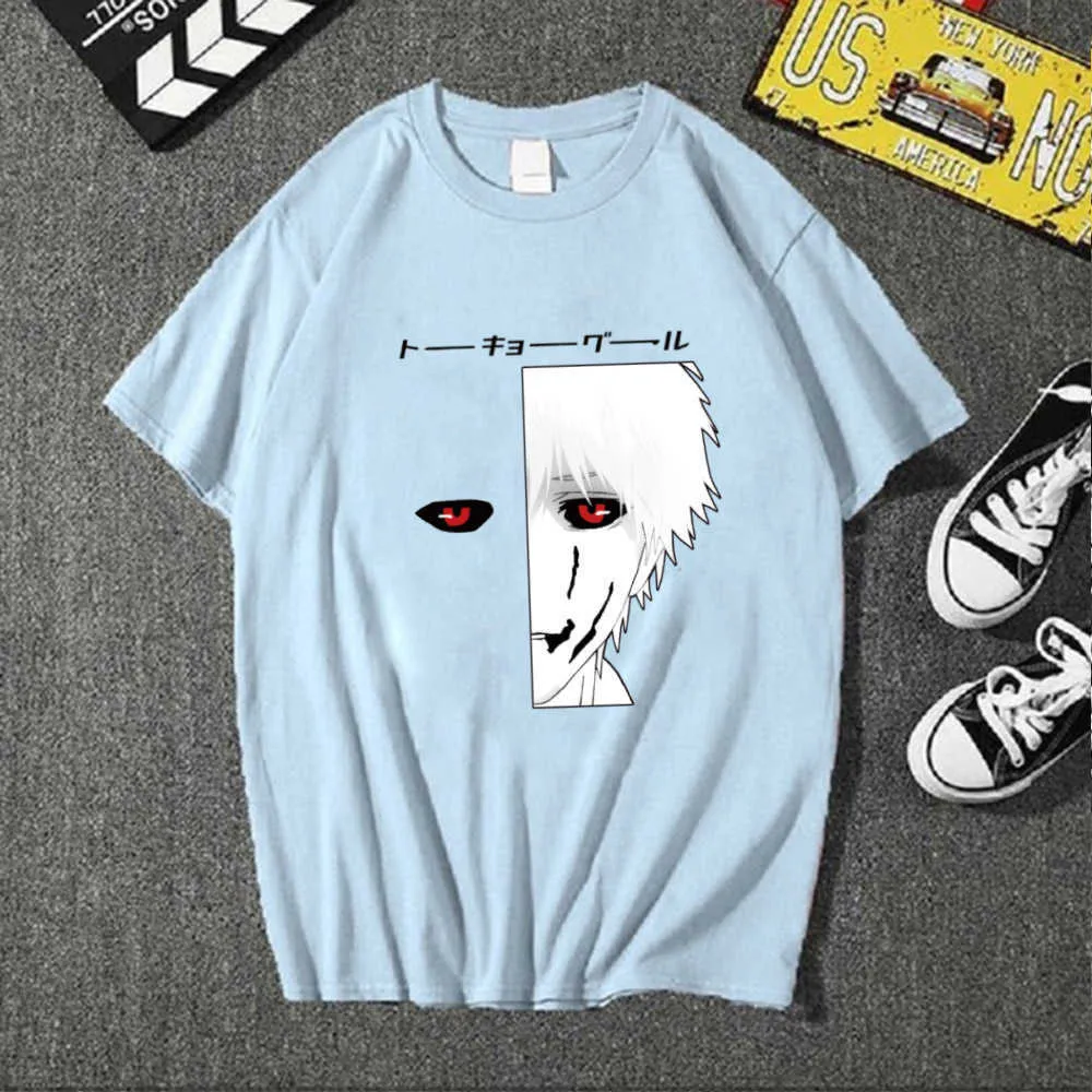 Unisex anime Tokyo Ghoul T-shirt moda krótka koszulka Casual Unisex Cloth Y0809