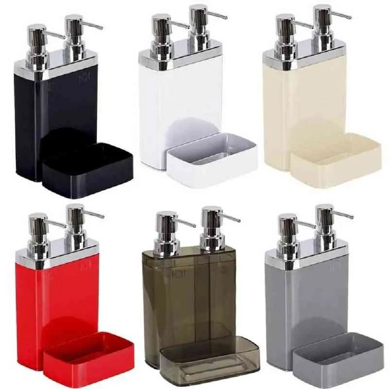 Distributeur de savon liquide double 750 ml Porte-éponge à vaisselle Accessoires de cuisine 7 couleurs Lavage Bouteilles rechargeables Décoratif Bathro 211206