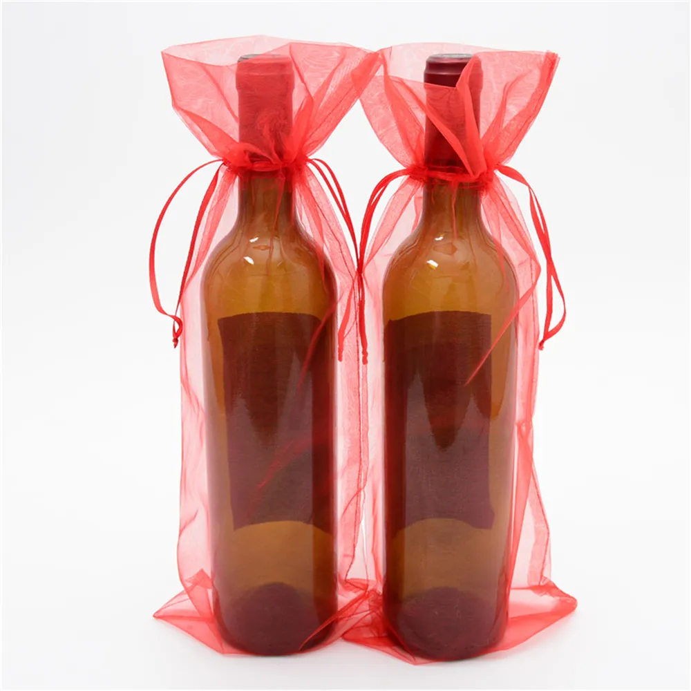 100 peças 15 37cm sacos de garrafa de vinho de organza de alta qualidade joias festa de casamento doces presente de natal bolsa311N