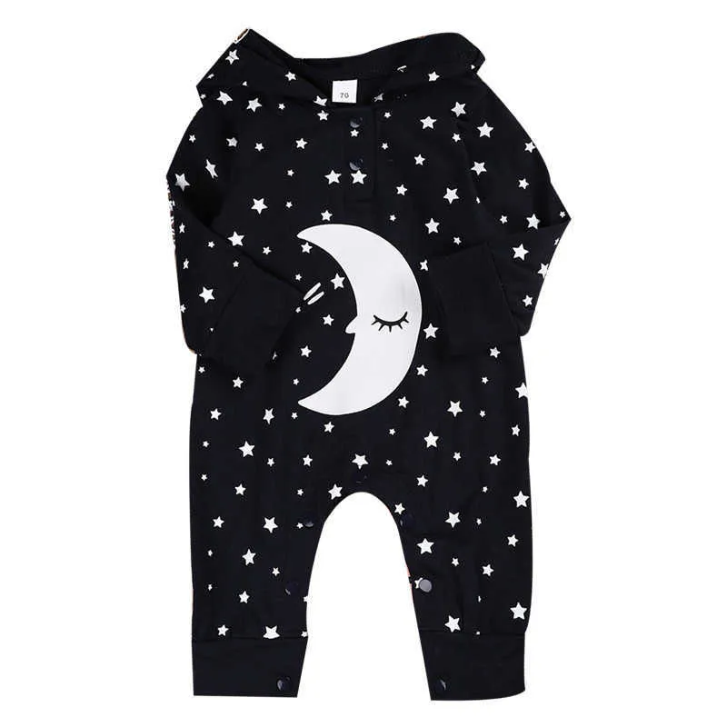 Spring And Autumn Baby Romper Boys Girls Star Long-Sleeved Hooded Pointed Cap Children Jumpsuit 210611