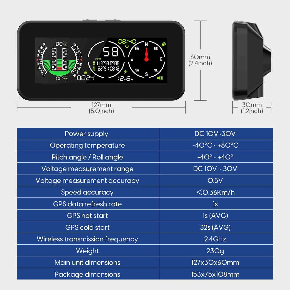 Mr Cartool M60 Car Car Compass Prędkościomierz GPS Speed ​​Slope Miernik cyfrowy Auto Off Road Akcesoria