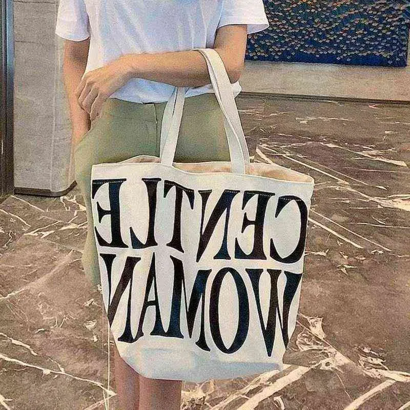 Shopping Bags Ladies Fashion Art Retro Canvas Large Capacity Eco Friendly Shoulder Tote Bag Letter Print Travel Beach Hand Purses 220309