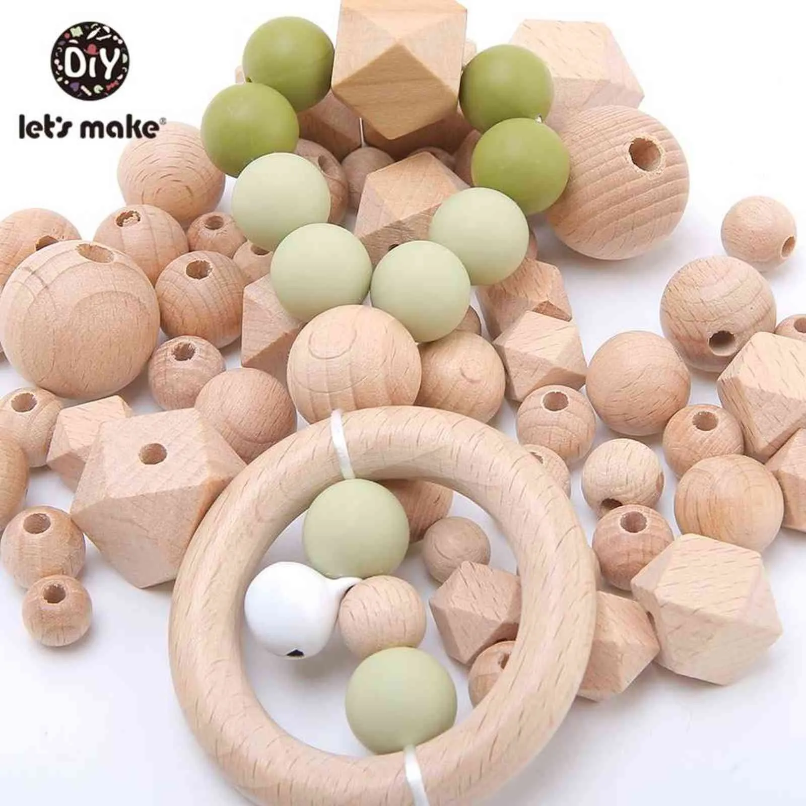 LET039S Make Beech Hexagon TROE TEETHER PEADS RUND 1230mm Baby Rattle Pärled Trä Baby Teether Träleksaker 2111013531785