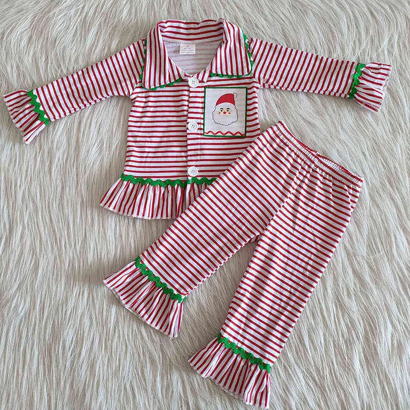 Whole Children Winter Baby Girl Christmas Clothes Sleepwear Set Kid Red Cardigan Santa Ruffle Pants Outfit Toddler Pajamas 2116407166