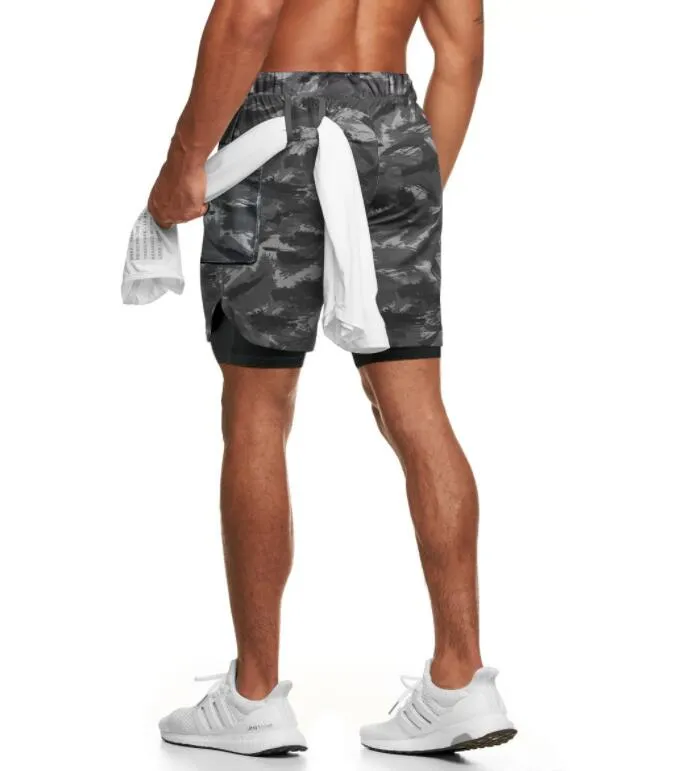 Camuflagem shorts de dois andares respirável preto branco basquete umidade wicking moda masculina esportes ao ar livre lazer corrida fitness tênis de mesa badminton 69pu