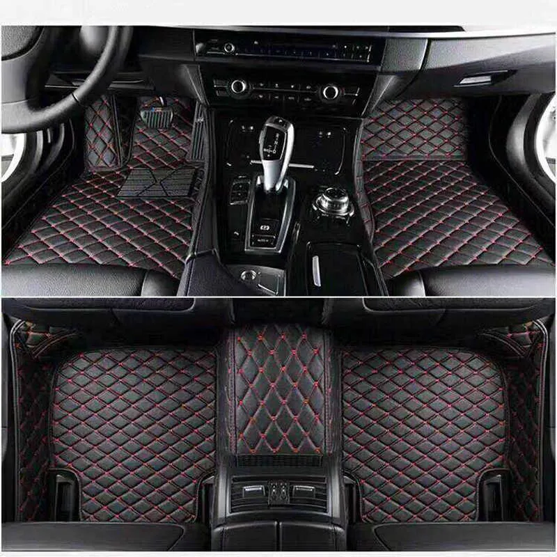 Luxury Surround Car Floor Mats för Mercedes-Benz C-Class 2014-2020 Vänster Rudder Svart PU Läder Protection Mat Set Carpers