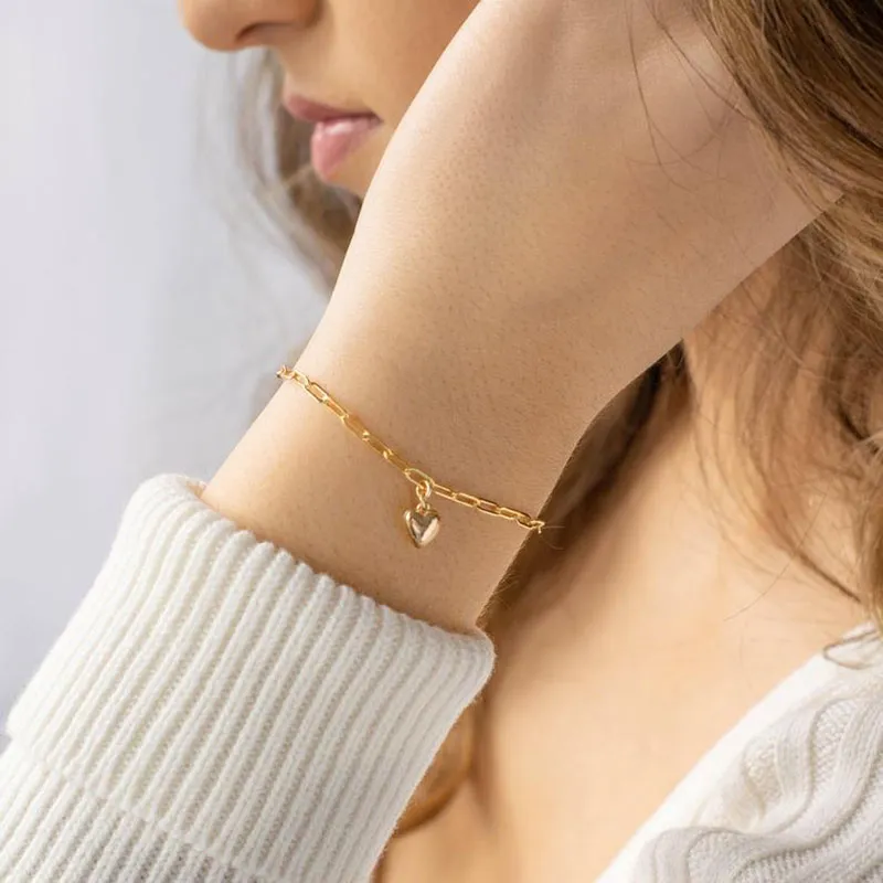 Bracelet en forme de coeur rempli d'or bijoux faits à la main breloques Boho bracelets de cheville Vintage pour femme cadeau de demoiselle d'honneur