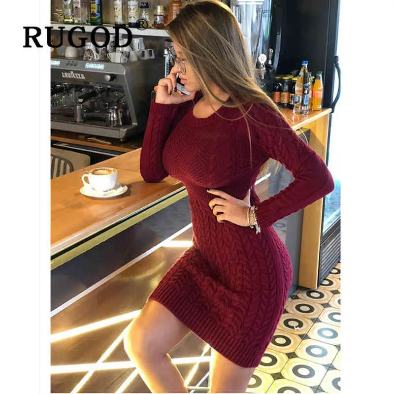 Rugod 2020 새로운 슬림 스웨터 드레스 패션 섹시한 튜닉 니트 여성 드레스 Autourm 겨울 따뜻한 연필 드레스 Vestidos 여성 X0521