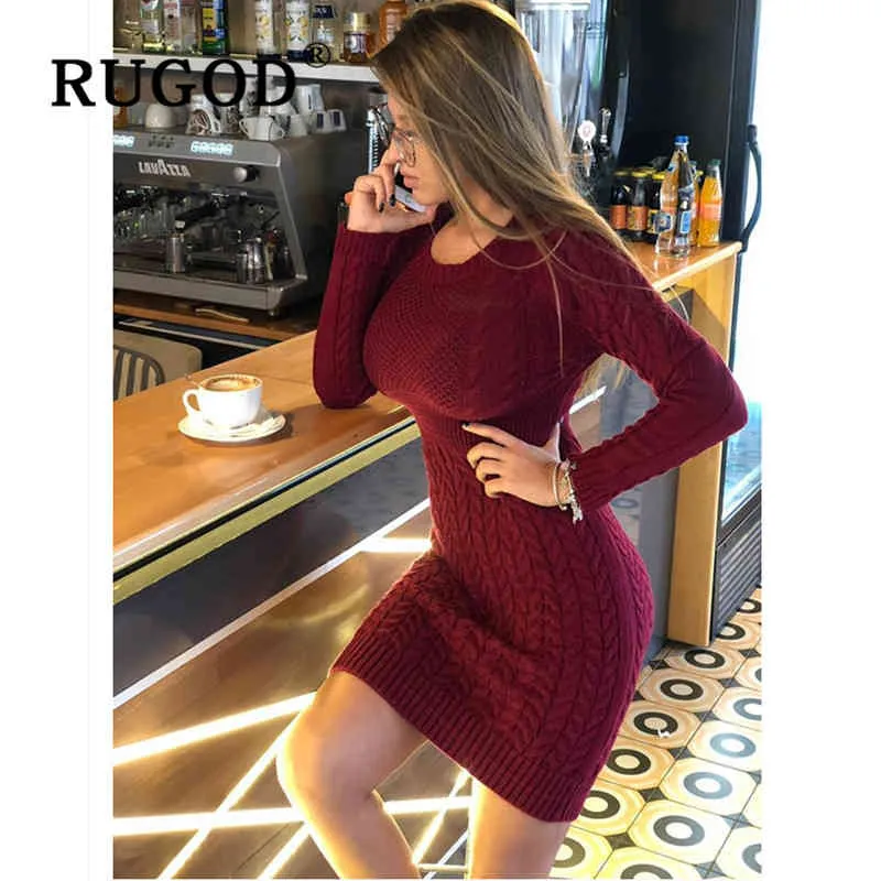 Rugod 2020 Nouvelle robe pull mince Mode Sexy Tunique Tricotée Femmes Robe Automne Hiver Chaud Crayon Robes Robes Femme X0521