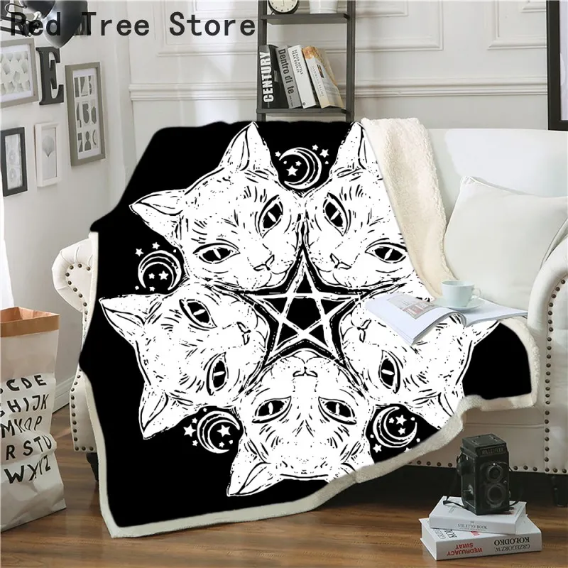 Geometrische Katze schwarz 3D-Druck Decke Sofa Couch Quilt Abdeckung Reise Bettwäsche werfen dicke Fleece-Decken 150 * 200 große Größe