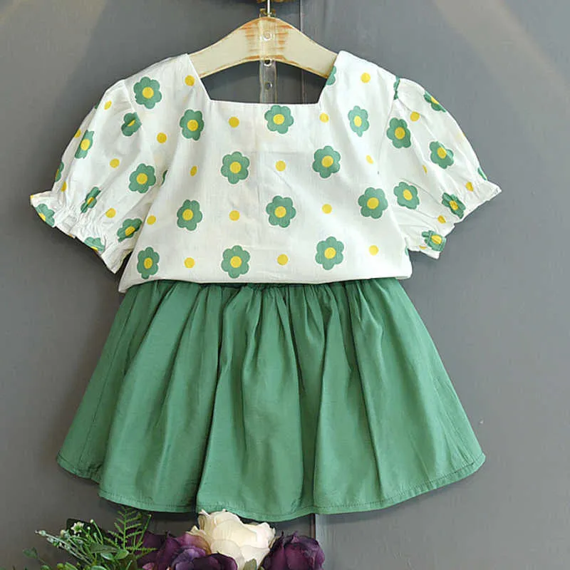 Ensembles de vêtements de costume d'été haut à motif de fleurs + jupe courte 2 pièces vêtements de bébé fille pour enfants 210528