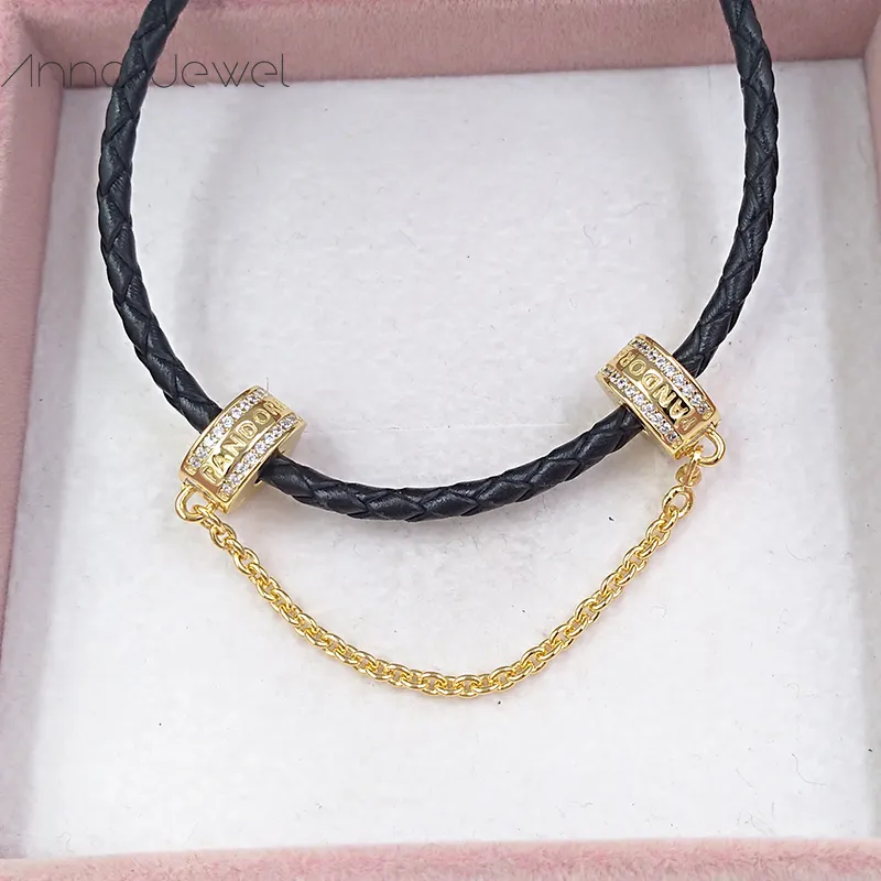DIY Charm Armband Smycken Pandora Säkerhetskedja för armband gör Bangle Gold Logo Lyxig design Stil Spacer Pärla För Kvinnor Män Födelsedag Presenter Bröllop 767027cz