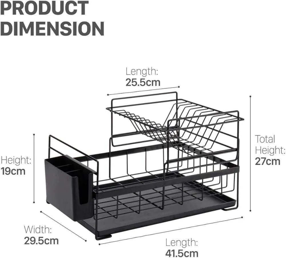 Dish Drying Rack med dräneringsbräda Drainer Kitchen Light Duty Countertop redskap Lagring för Home Black White 2-Tier 21090256Z