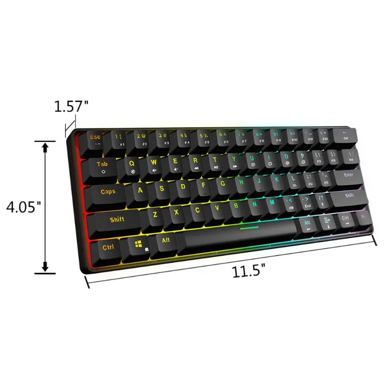 3 cor LED Wired Wired Mecânica Keyboardportable Compact Waterprote Waterproof Keyboard 61 Keys Gateron Switchs para Desktop