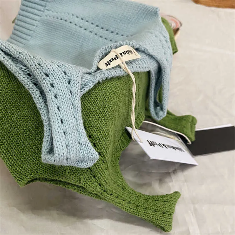 Kids Girl Summer Knit Vest Misha Children Cotton Vests Green Blue Brand Design Clothing Tops 210619
