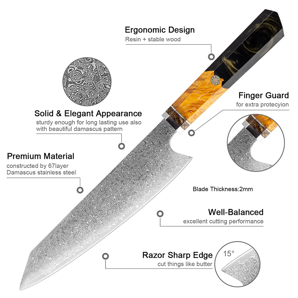 XITUO Chef-Kiritsuke-Messer VG10, japanischer Damaskus-Edelstahl, 67 Schichten, Gyuto-Küche, professionelles Kochwerkzeug zum Schneiden von Fleisch