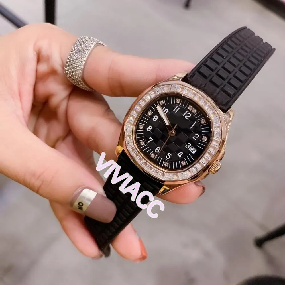 Классические женские часы Nautilus с кристаллами льда и бриллиантами, многоцветные резиновые часы, женское платье, мозаичный циферблат с резьбой, кварцевые часы 36 мм242р