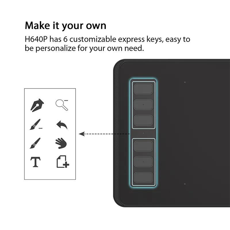 HUION H640P Digitale Zeichentabletts, batterieloses Grafikstifttablett mit 8192 Druckstufen, Stiftdrucktasten, OTG-Adapter