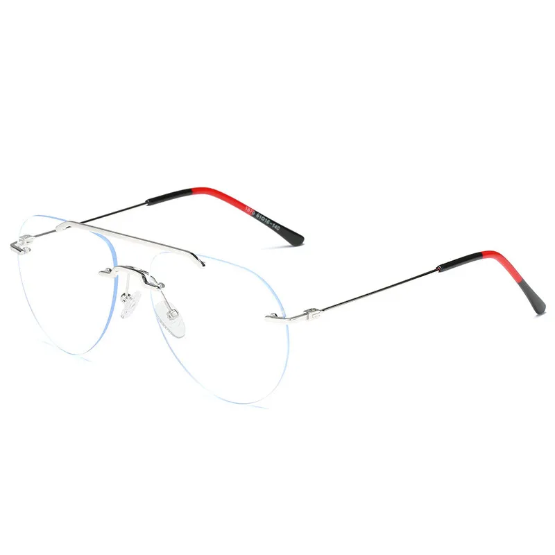 2021 Personlighet Rimless Solglasögon Kvinnors Big Frame Flat Mirror Slim Anti-Blue Glasses Ram