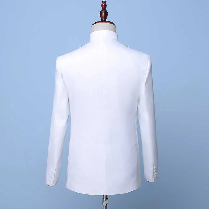 2019 estilo chinês branco carrinho gola homens ternos de ouro lantejoula lantejoula de duas peças cantor cantor trajes jaqueta + calças x0909