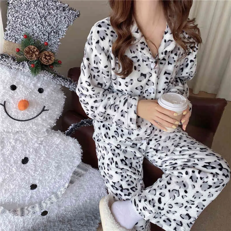 Sale Leopard All Match Pajamas Animal Printed Sexy Brief Nightwear Chic Casual Homewear Loose Suit Sets 210525