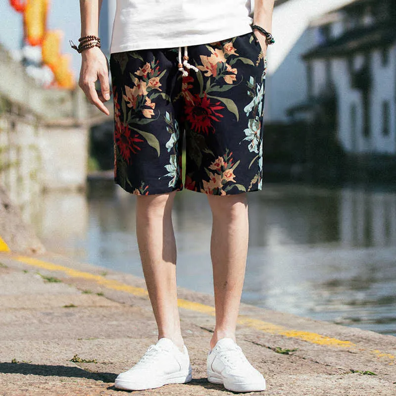 Beach Shorts Men Summer Hawaii linen Loose Straight Comfortable Drawstring Casual Hip Hop Homme s M-5XL 210629