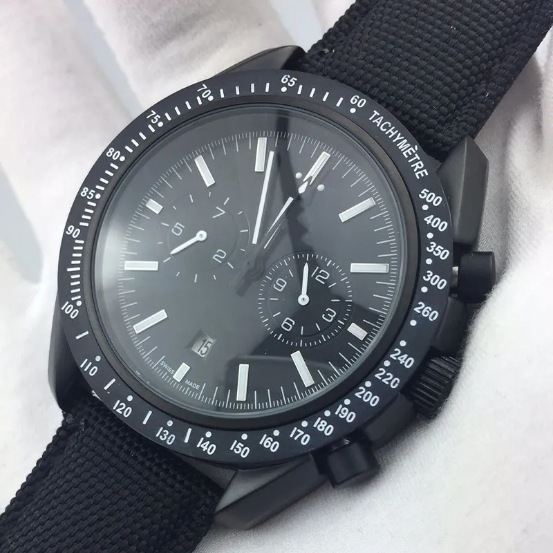 メンズウォッチ44mmスーパードミネーリングムーンダークサイド完全自動機械式時計Quartz Watches Cowhide Belt Waterproof Luminous2938