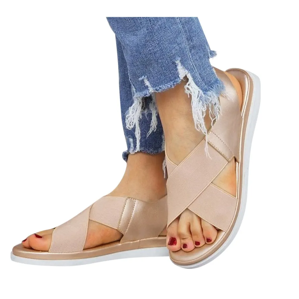 2024 летние удобные женские сандалии без шнуровки, сандалии из эластичного текстиля, повседневная пляжная обувь для женщин, классическая нескользящая легкая легкая обувь