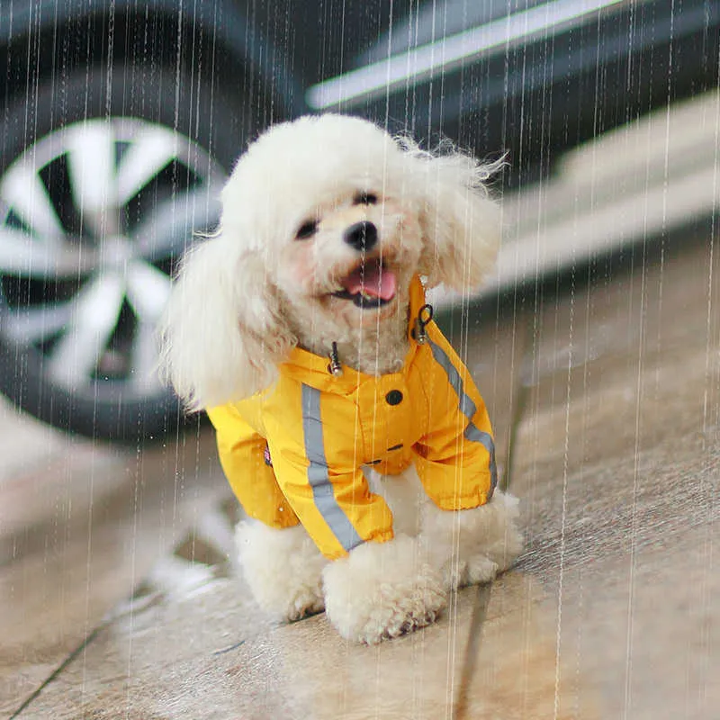 Дышащий дождевик для собак 4-ноги Светоотражающий водонепроницаемый для собак для маленьких собак Corgi Костюм Щенок Щенок комбинезон ПЭТ дождь 211007