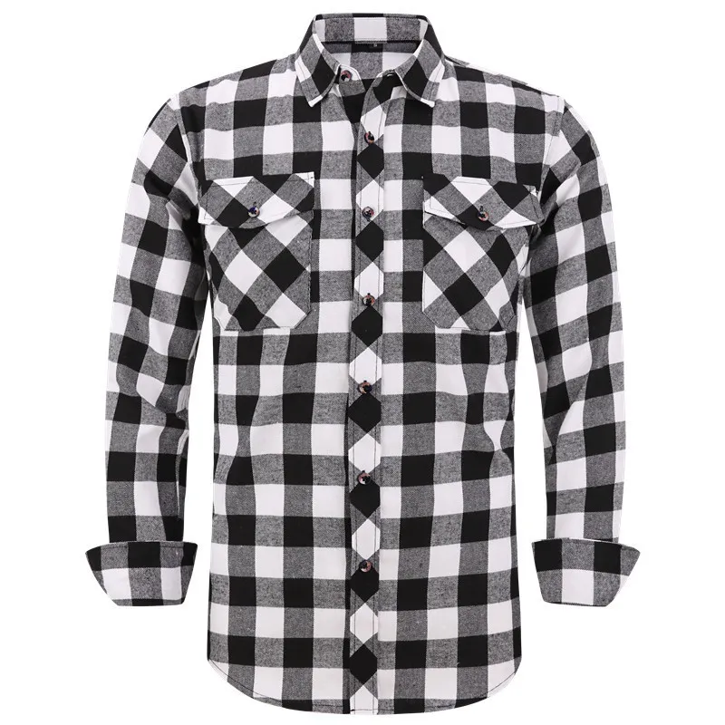 Men's Plaid Flannel Shirt Spring Autumn Male Regular Fit Casual Long-Sleeved Shirts For USA SIZE S M L XL 2XL 220312