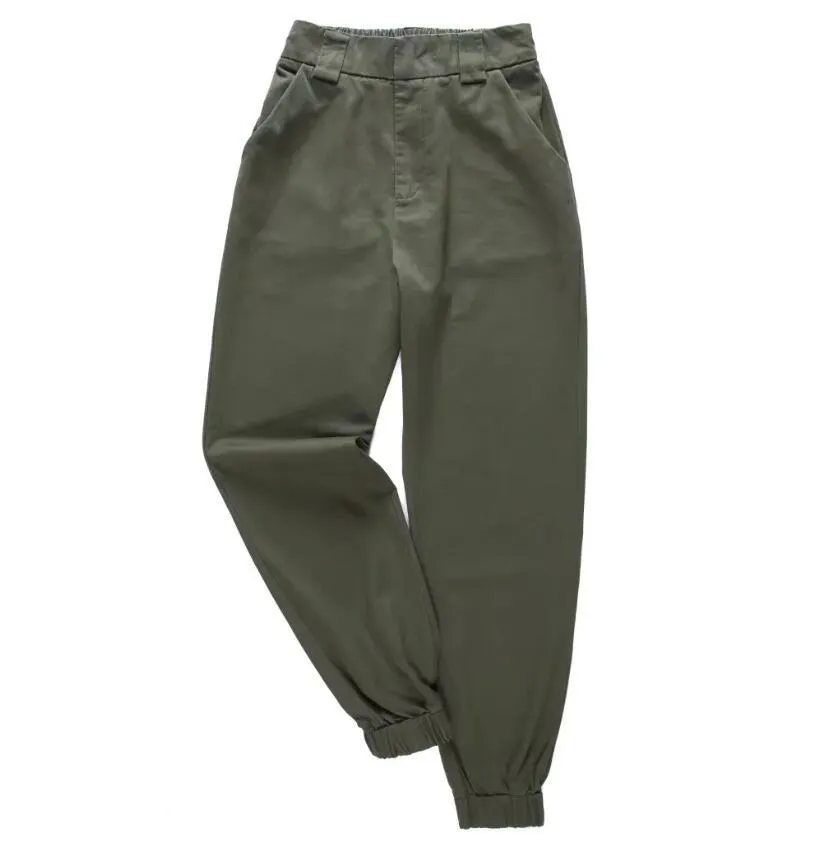 Boyfriend-Stil, hohe Taille, elastische Manschette, Safari-Hose, Frau, Straße, lockere Unisex-Hose, lange lässige Cargo 210429