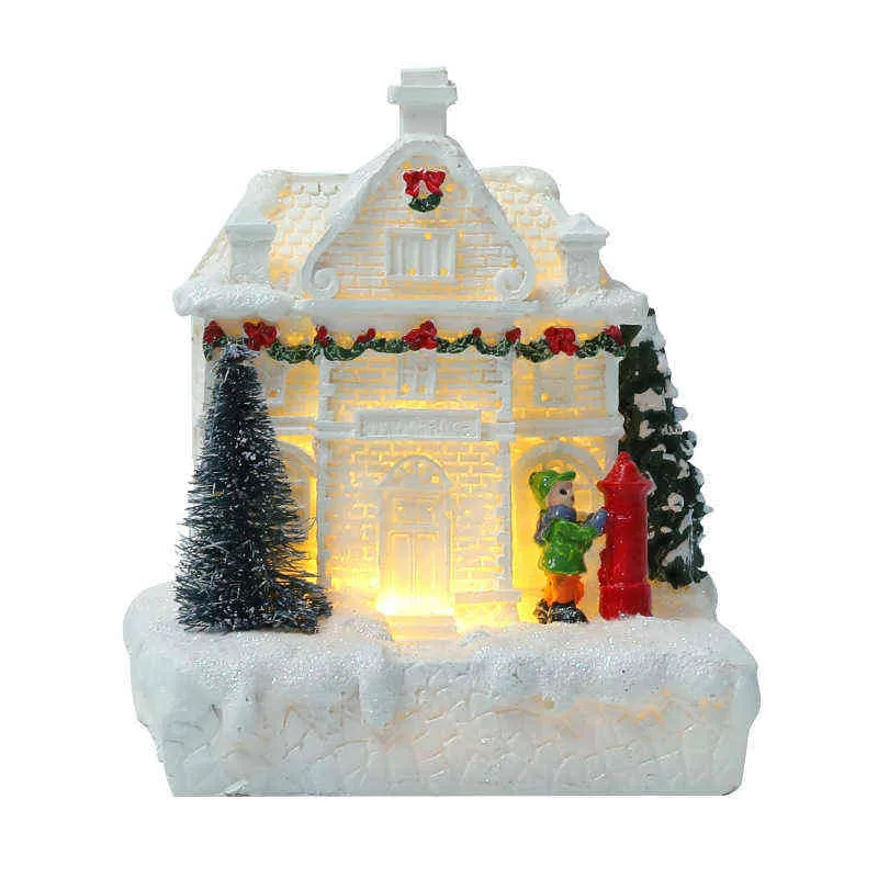 Uropean Christmas Village White Gorgeous House Building Holiday Decorations Resin Xmas Tree Ornament Gift Year Decor Crafts 211104