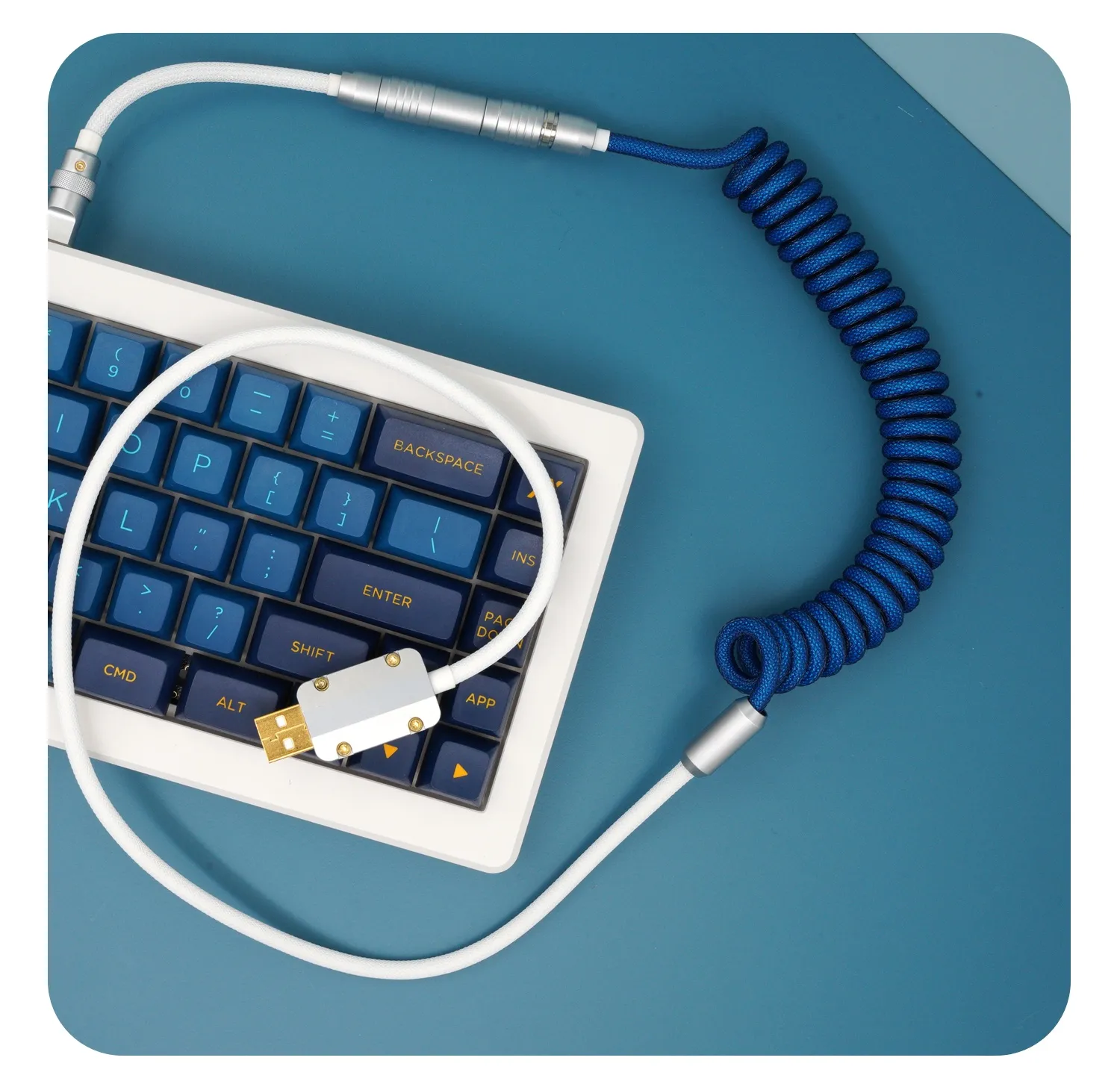 GeekCable Cavo dati tastiera meccanica personalizzata fatta a mano tema GMK SP Keycap Line Misteriosa colorazione blu e bianca