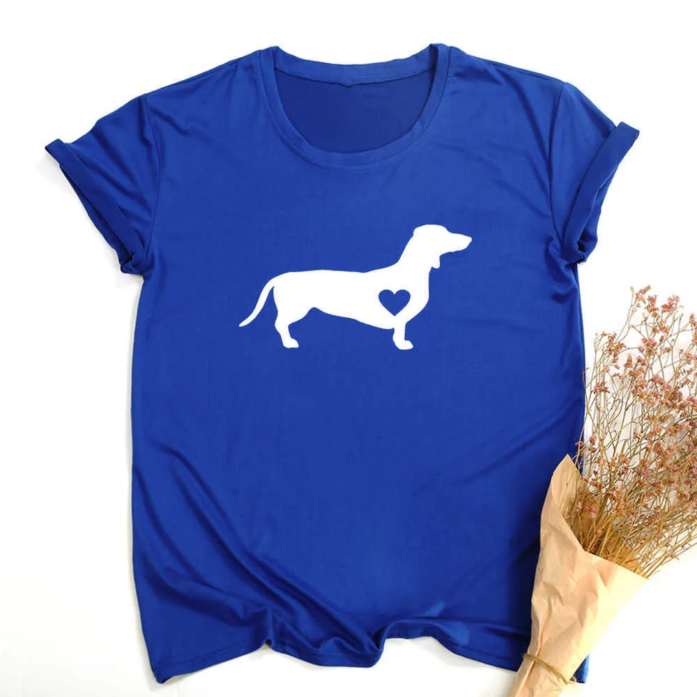 Dachshund Dog Print Kvinnor T-shirt Dog Mamma Liv Streetwear Tumblr Kvinna Kausal Grafisk Tees Harajuku Toppar Estetisk Camisetas X0628