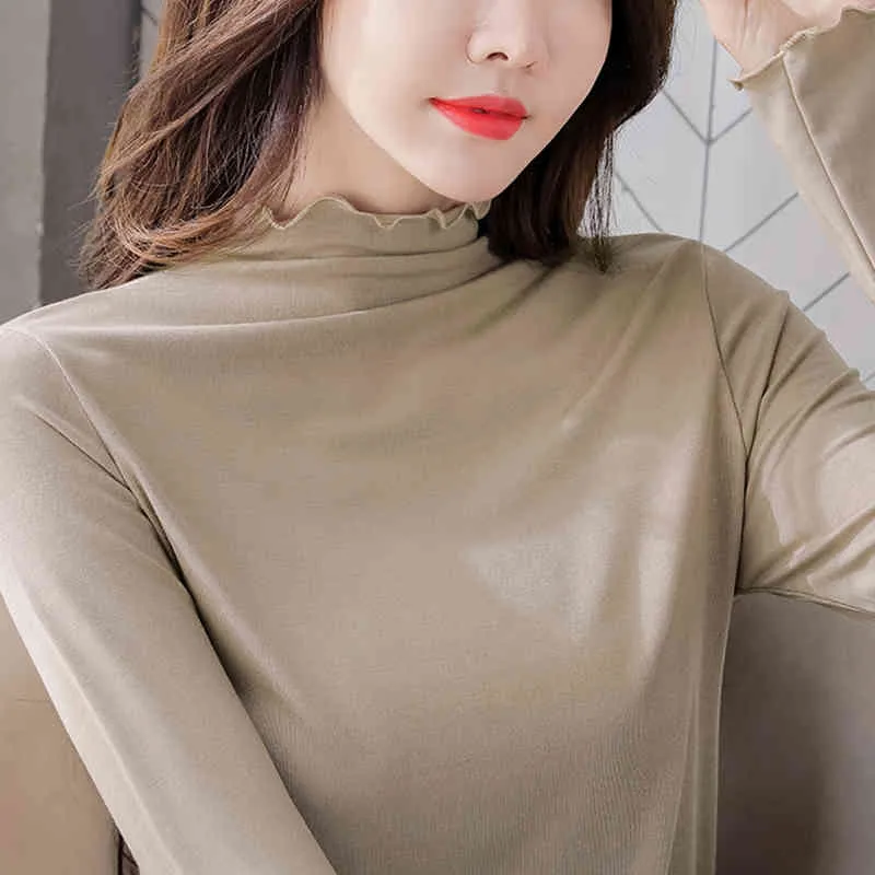 Lucyever Turtleneck Bottoming Chemises Femme Mode Volants Manches Top Femmes Automne Style Coréen Slim Blouse Femme 210521