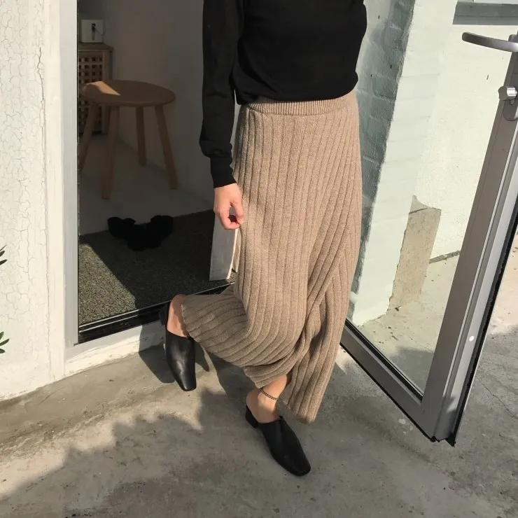 Autunno Inverno Maglieria Vita alta Matita lunga Donna Maxi gonna casual lavorata a maglia Vintage Warm Thick Midi 210417