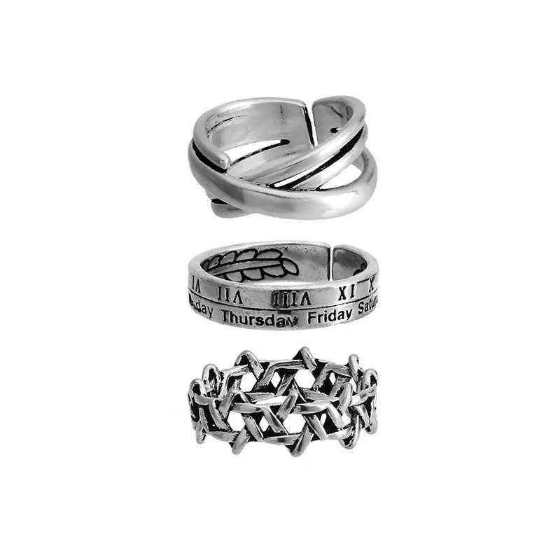 3-teiliges Set Hip Hop Kreuz Ring Schmuck Ringe für Männer Frauen Retro Gothic Ästhetische Ringe Trend Zubehör Split Ring G1125