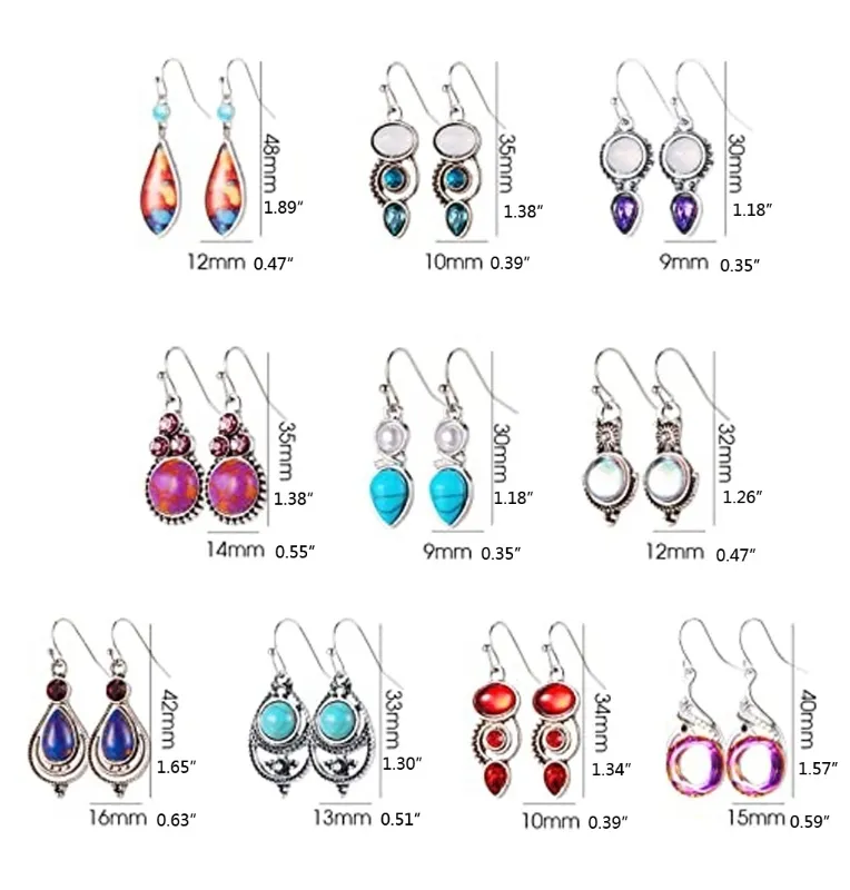 Kit de boucles d'oreilles pendantes en forme de goutte d'eau en cristal pour femmes, es, cerceaux multicolores style Boho, crochet coloré