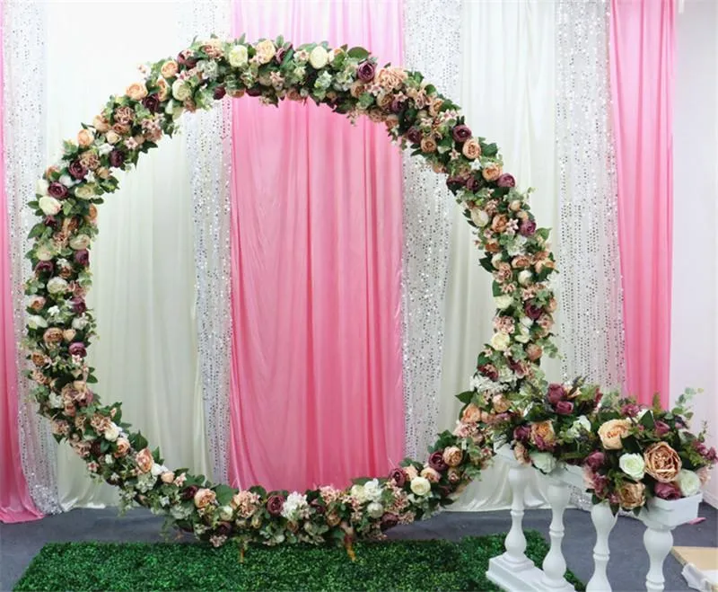 Decorative Flowers & Wreaths 100cm Wedding Arch Flower Row Table Centerpiece Artificial Silk Rose Wall With Foam Frame DIY Backdro274B
