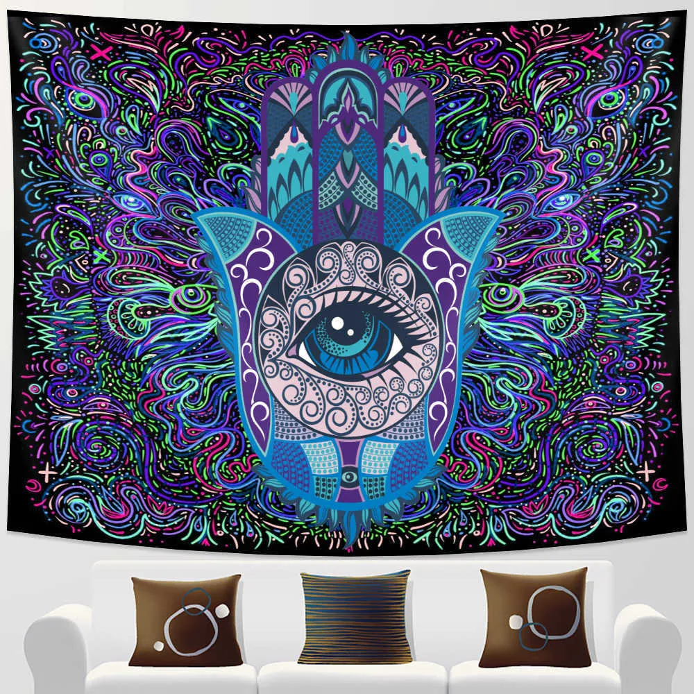 Meditazione del Buddha indiano Scena psichedelica Decorazioni la casa Arazzo Bohemian Hippie Camera da letto Lenzuolo Mandala Divano Coperta 210608